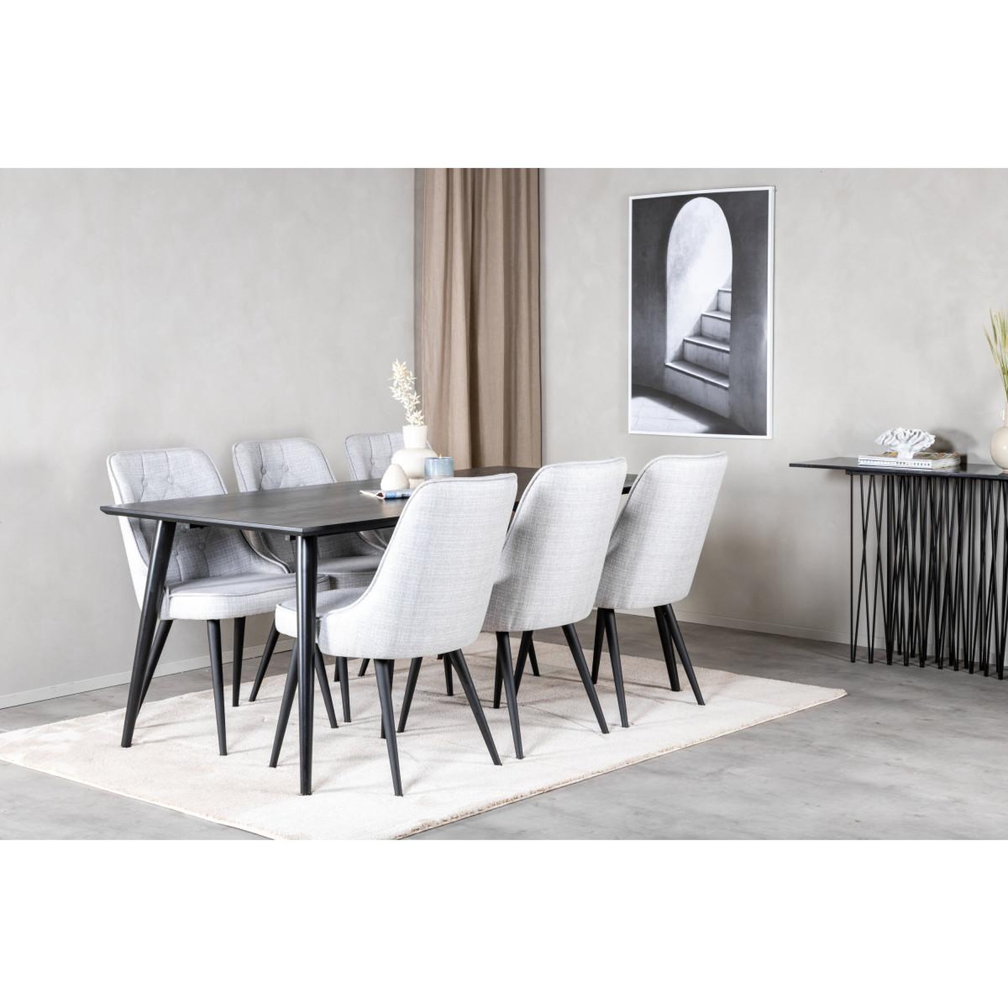 Voir la diapositive 6 : Paris Prix Ensemble table à manger & 6 chaises  dipp & deluxe  180cm noir & gris