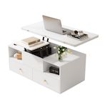MERAX Table basse relevable rectangulaire blanc - 50x100 cm mdf