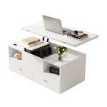 MERAX Table basse relevable rectangulaire blanc - 50x100 cm mdf