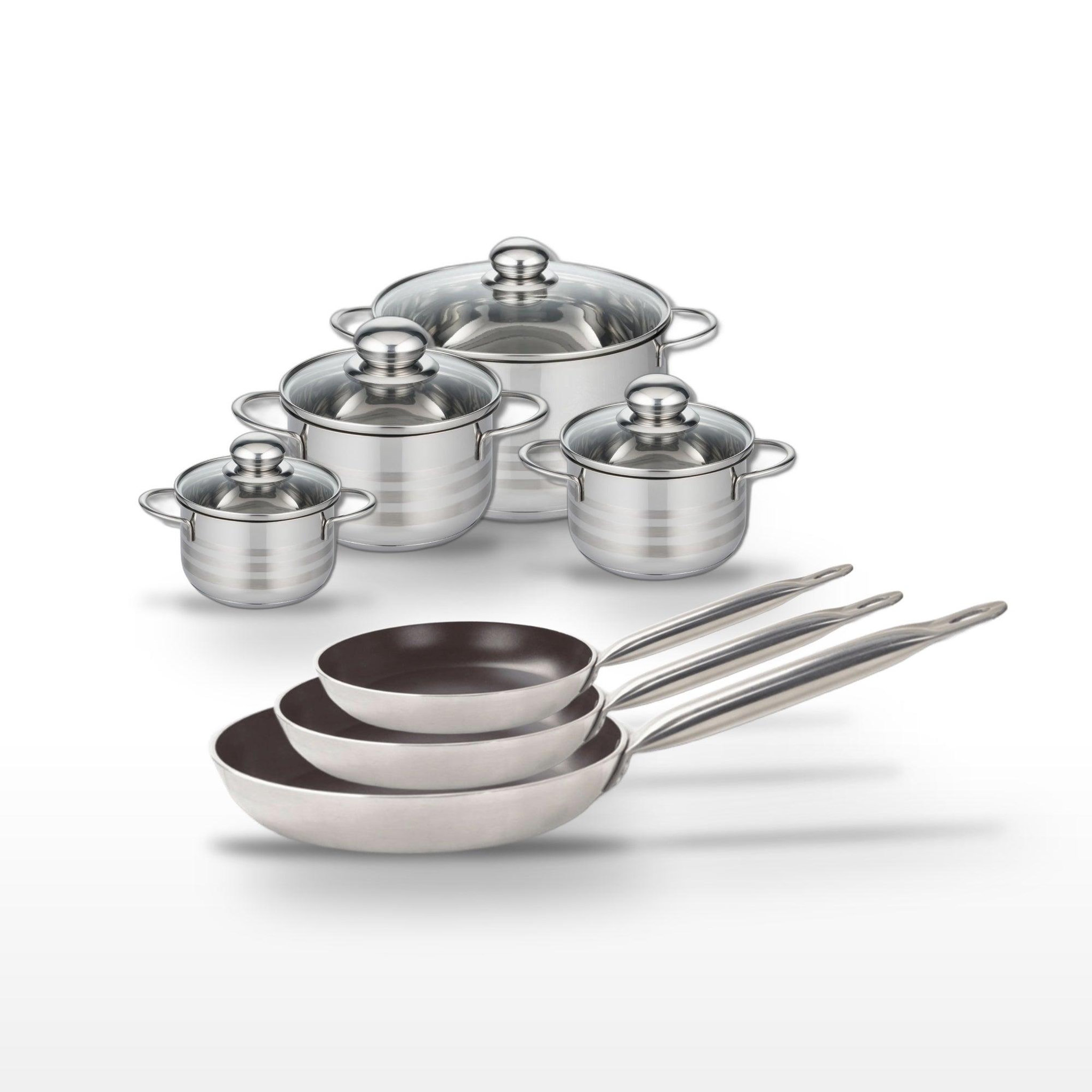 ELO Lot de 3 poêles 24/28/32cm et 4 faitouts 12/14/16/20cm elo bistro line