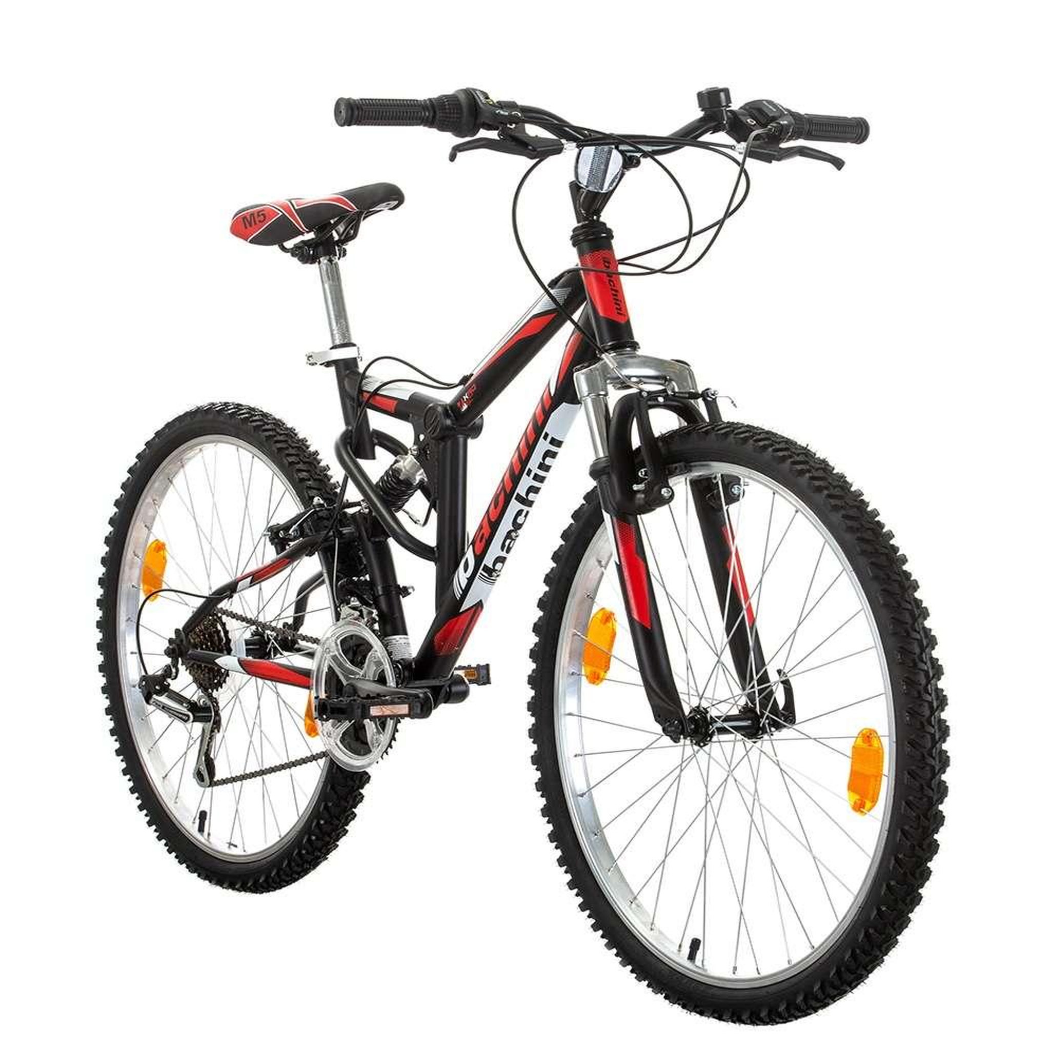 Voir la diapositive 4 : BACHINI Vélo VTT 26'' Tout Suspendu équipé de 18 Vitesses avec transmission Shimano & Freins V-Brake Alu.