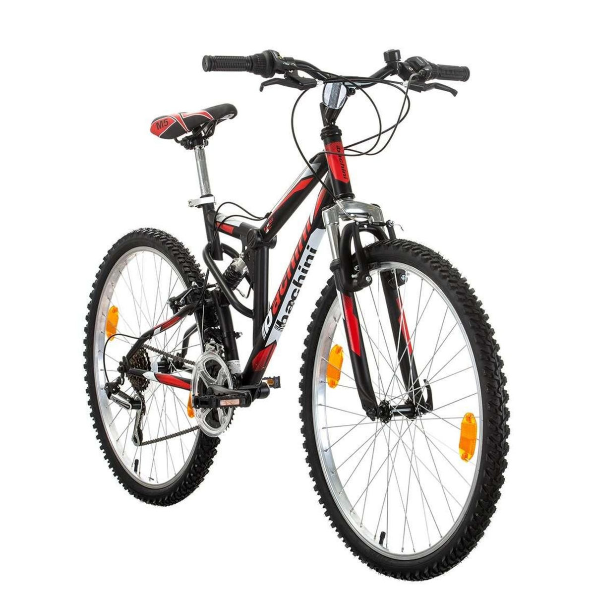 BACHINI Vélo VTT 26'' Tout Suspendu équipé de 18 Vitesses avec transmission Shimano & Freins V-Brake Alu.