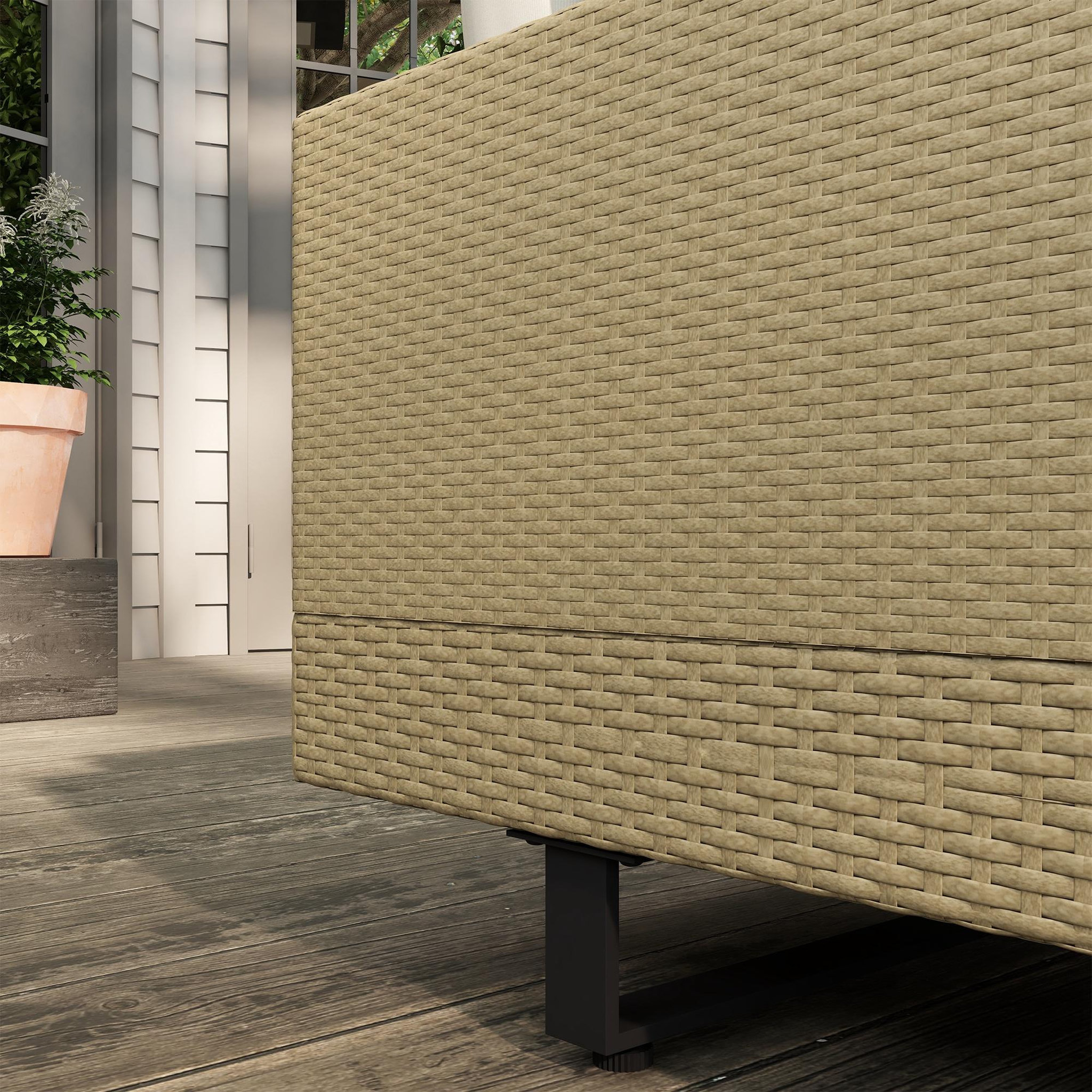 Voir la diapositive 6 : OUTSUNNY Ensemble salon de jardin d'angle 5 places design contemporain coussins déhoussables table basse acier époxy résine tressée beige
