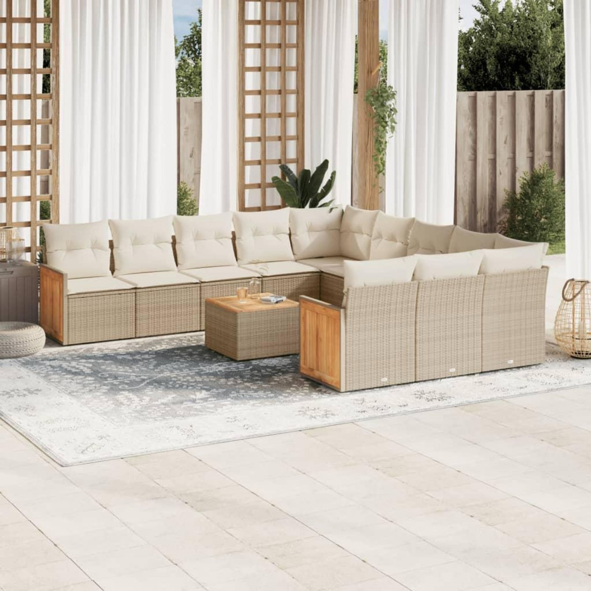 VIDAXL Salon de jardin avec coussins 12 pcs beige resine tressee