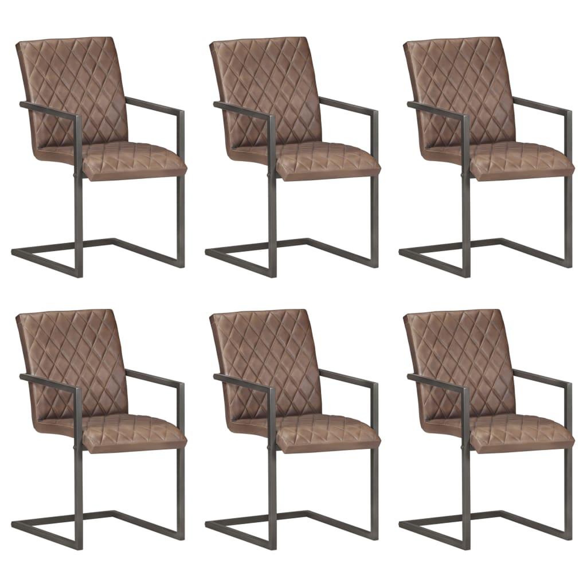 VIDAXL Chaises a manger cantilever lot de 6 marron cuir veritable