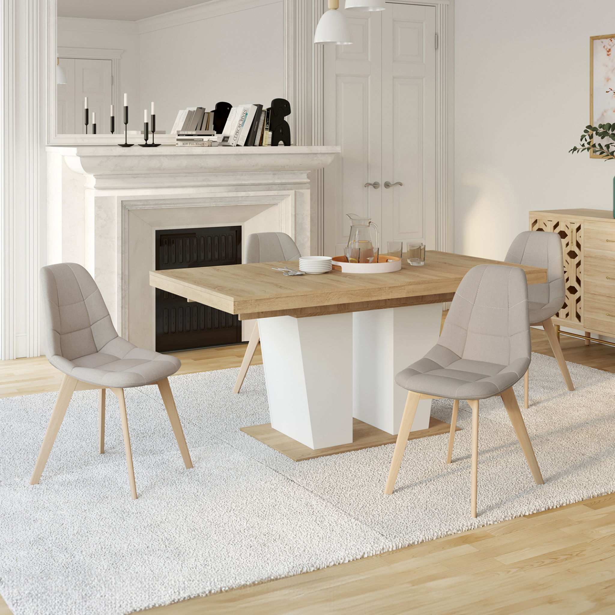 Voir la diapositive 2 : ID MARKET Lot de 4 chaises scandinaves gaby beige en tissu pour salle à manger