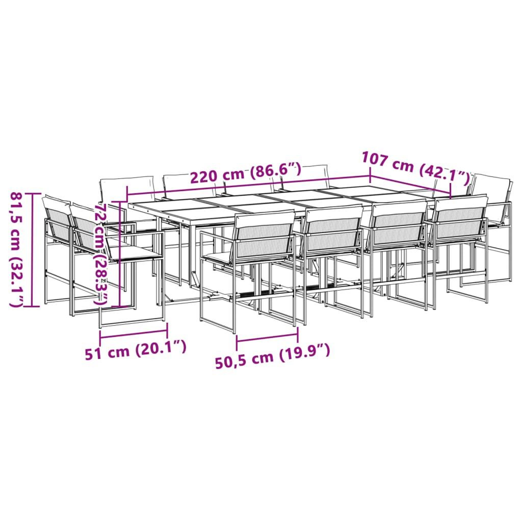 Voir la diapositive 6 : VIDAXL Ensemble a manger de jardin avec coussins 13pcs blanc textilene