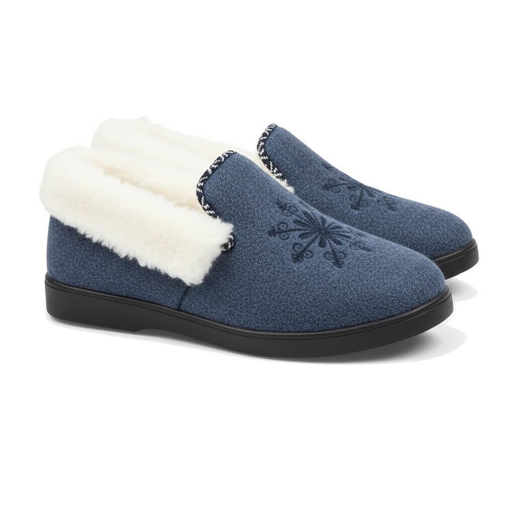 Voir la diapositive 3 : OZABI OZABI Charentaises Femme Hiver, Broderie Flocon, Col Fourrure, Semelle Amovible