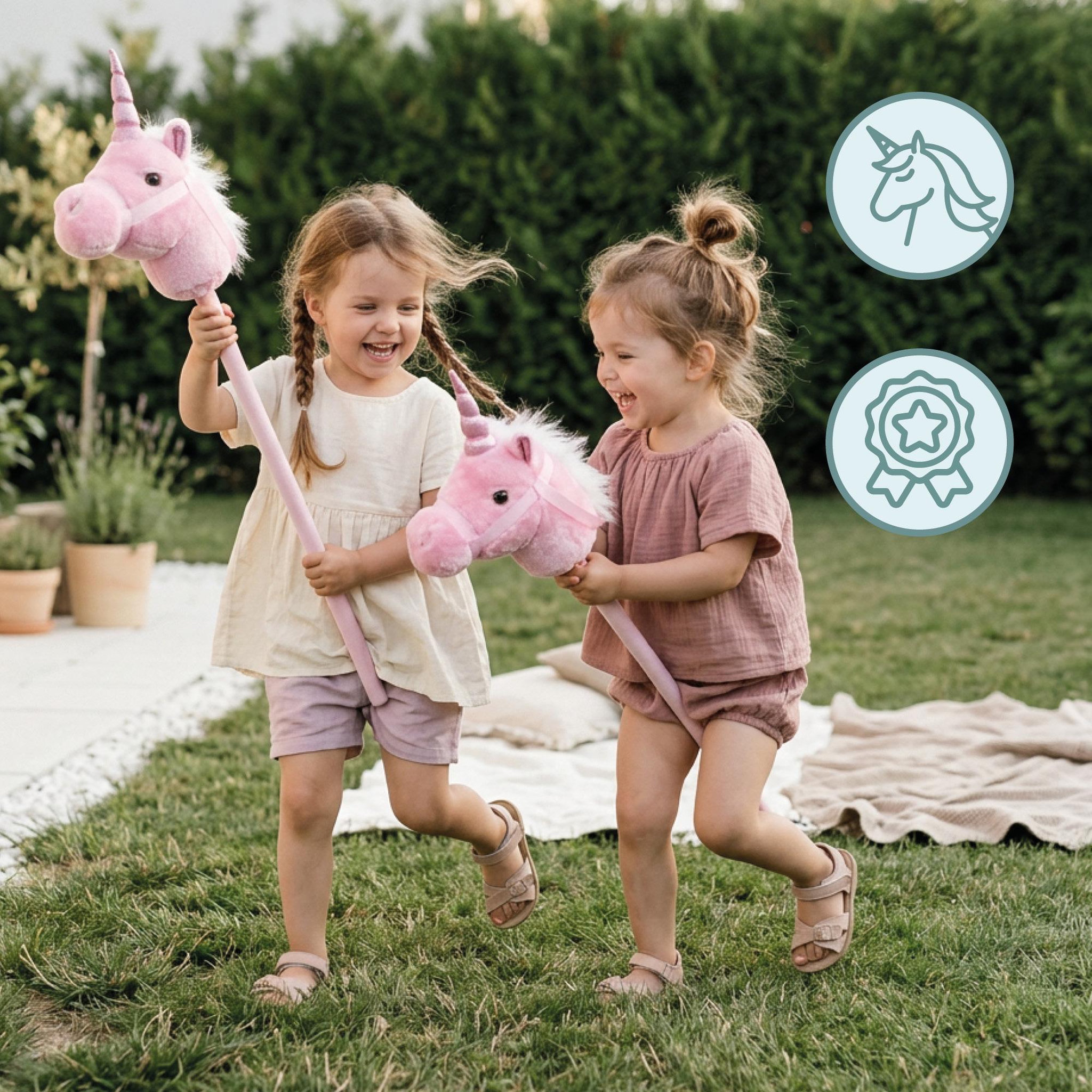 Voir la diapositive 2 : MAMABRUM Licorne à bâton Hobby Horse peluche douce Mamabrum Rose dès 18 mois 80 cm