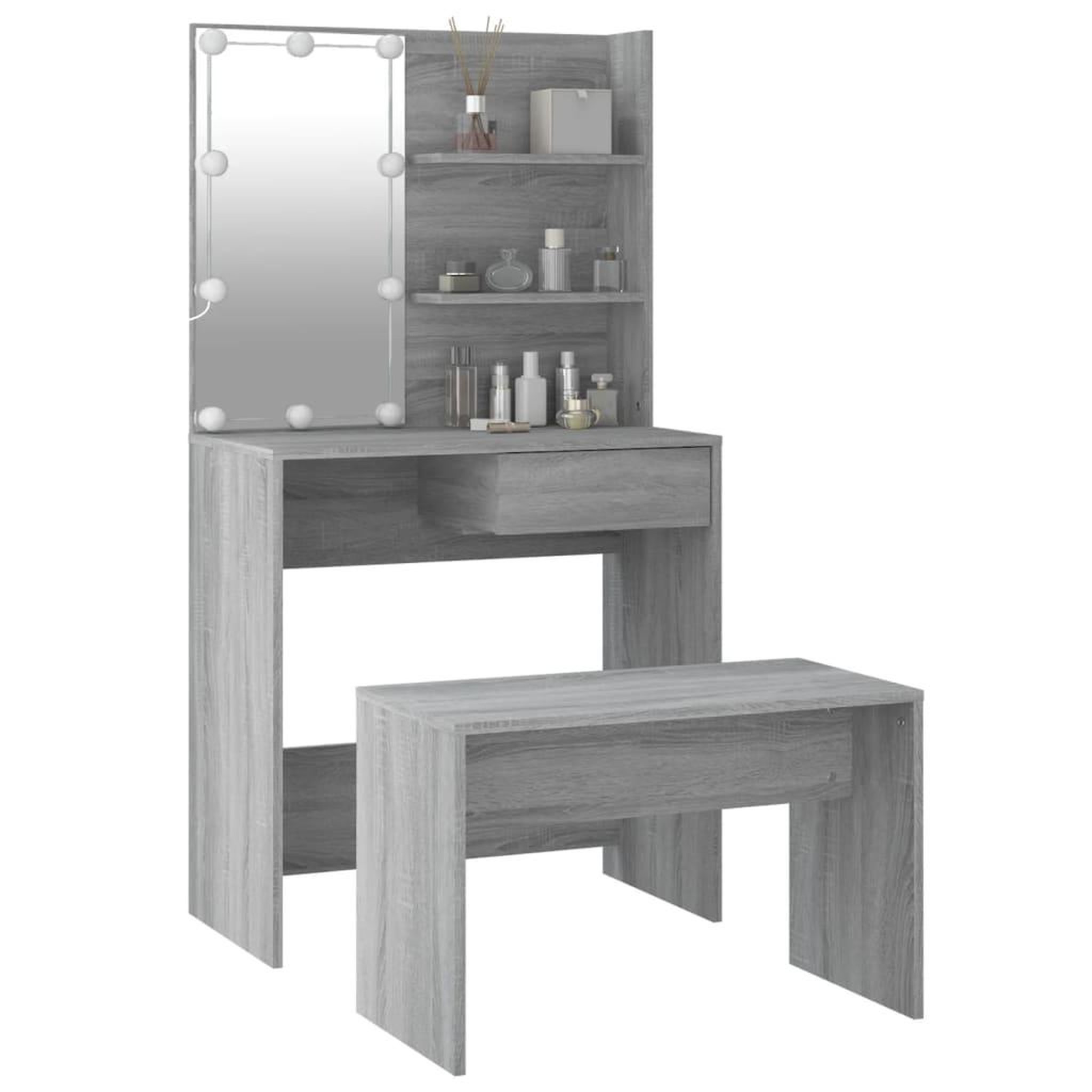 Voir la diapositive 5 : VIDAXL Ensemble de coiffeuse avec LED Sonoma gris Bois d'ingenierie