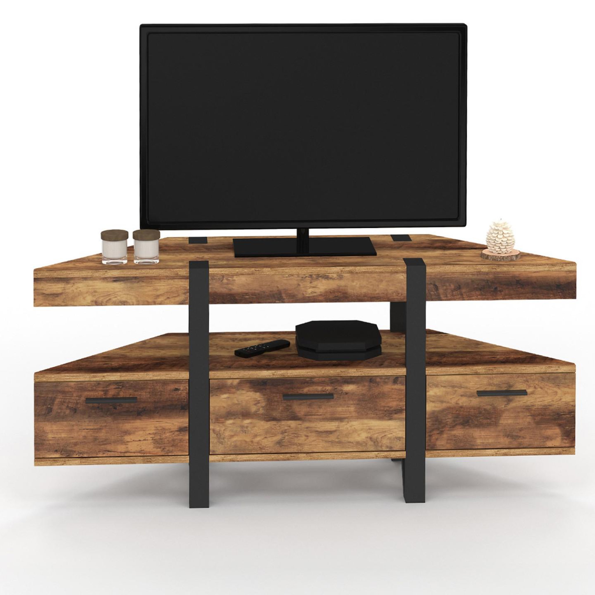 ID MARKET Meuble tv 110 cm d'angle austria bois pied épingle avec tiroirs