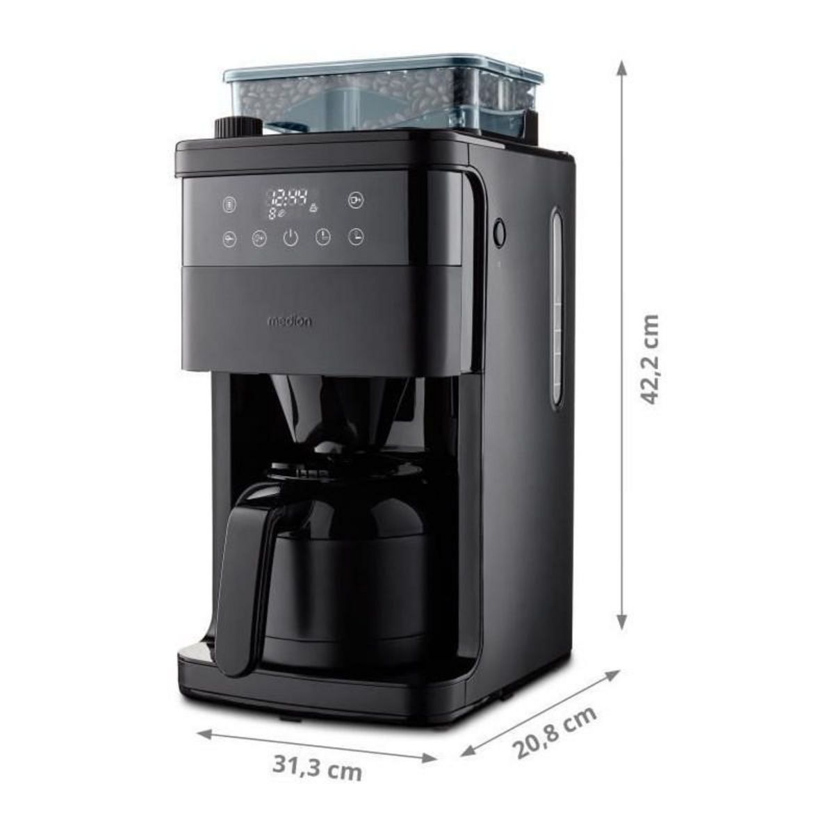 Medion Cafetiere Filtre Digitale Isotherme avec Broyeur - MEDION - 1000W - 1,0L - Noir