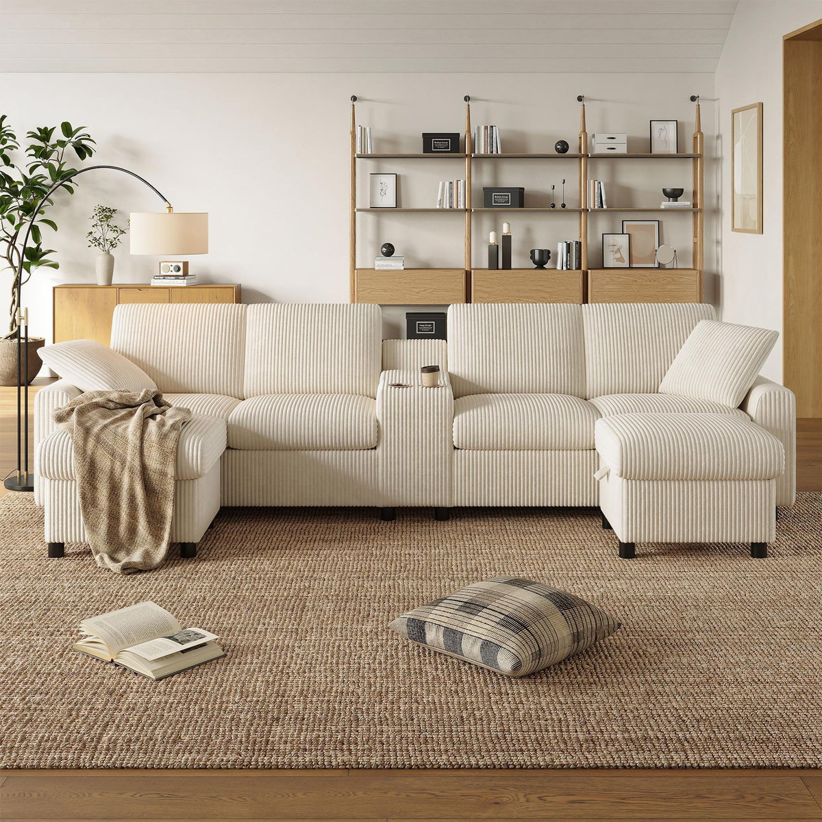 MERAX Canapé d'angle panoramique fixe 4 places tissu