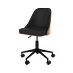 Rendez vous déco Chaise de bureau pivotante sur roulettes en bois foncé et PU noir - Georges. Coloris disponibles : Noir