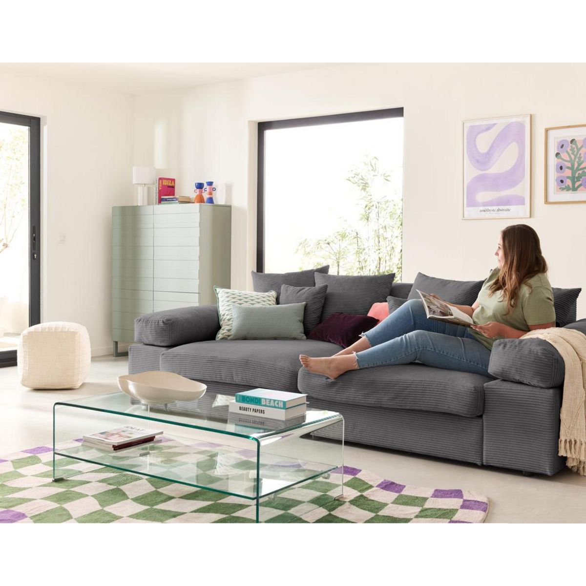 LISA DESIGN Aspen - canapé 4 places - assise profonde - velours côtelé