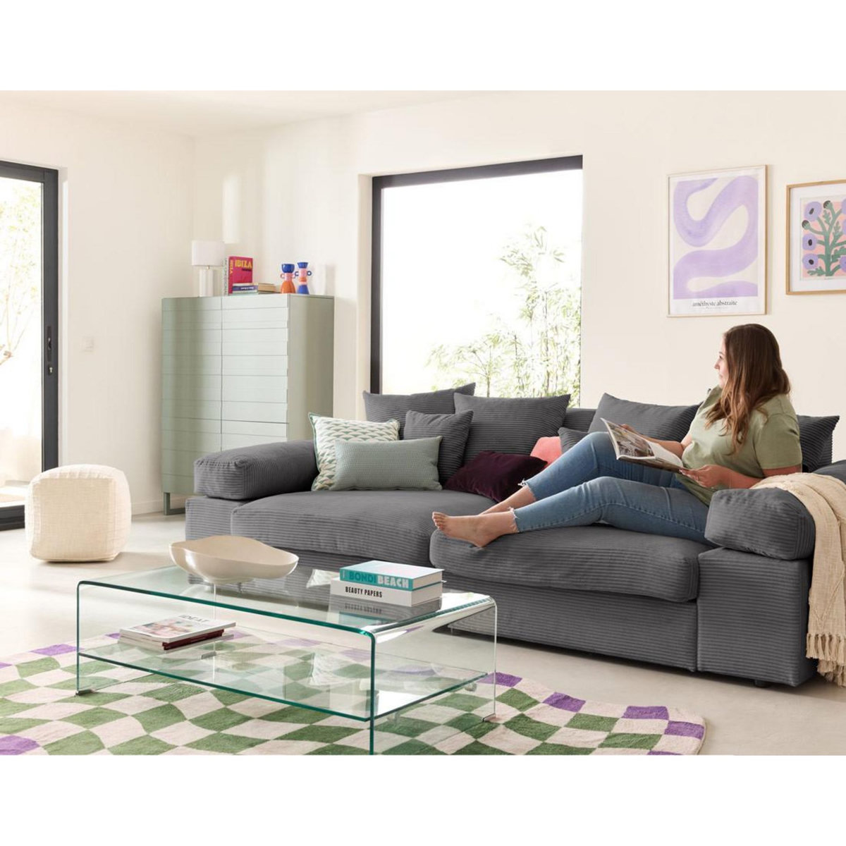 LISA DESIGN Aspen - canapé 4 places - assise profonde - velours côtelé