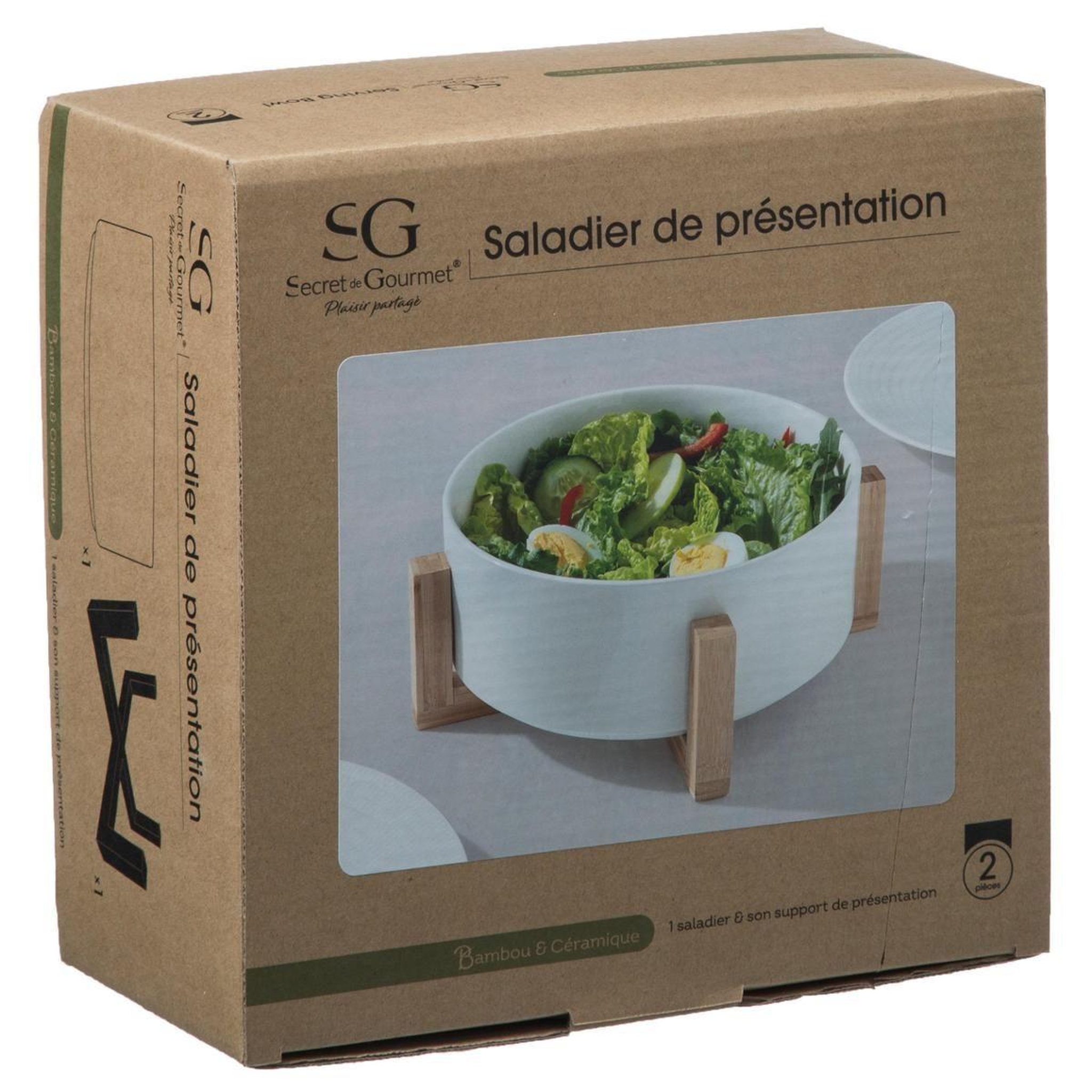 Voir la diapositive 4 : SECRET DE GOURMET Saladier bambou & faïence  crea  28cm blanc