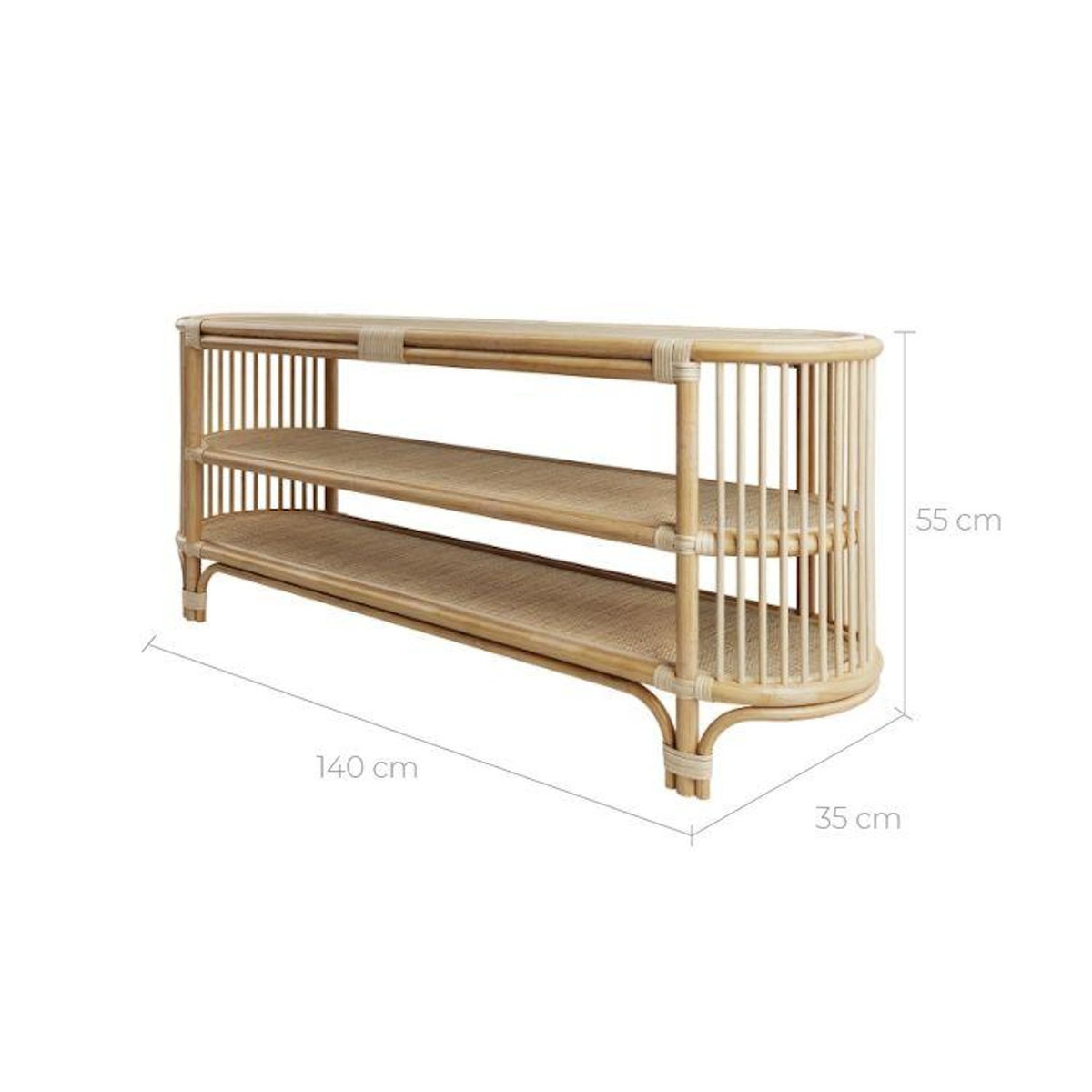 MAISON PAVANE Console 140 cm en rotin naturel avec étagères-Marthe