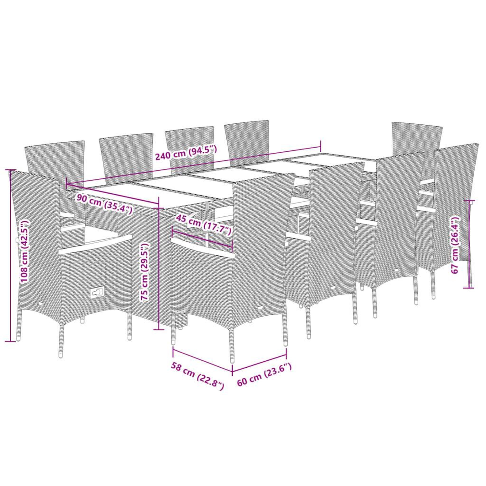 Voir la diapositive 6 : VIDAXL Ensemble a manger de jardin 11pcs avec coussins gris poly rotin