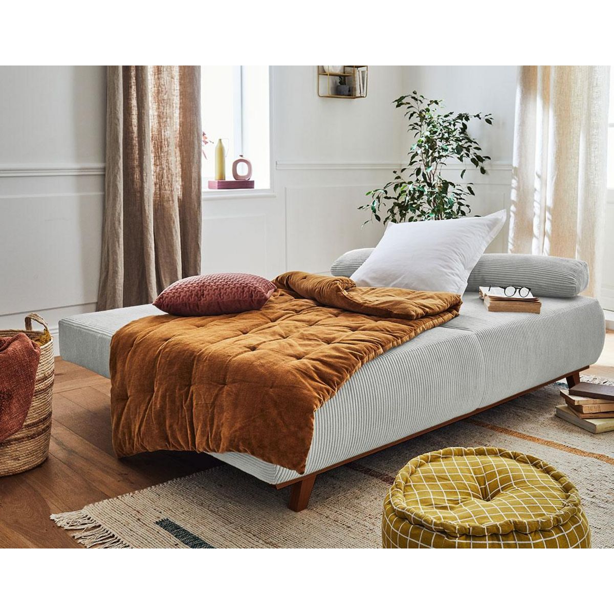 BEST MOBILIER Cristal - canapé 3 places - convertible avec coffre - en velours côtelé