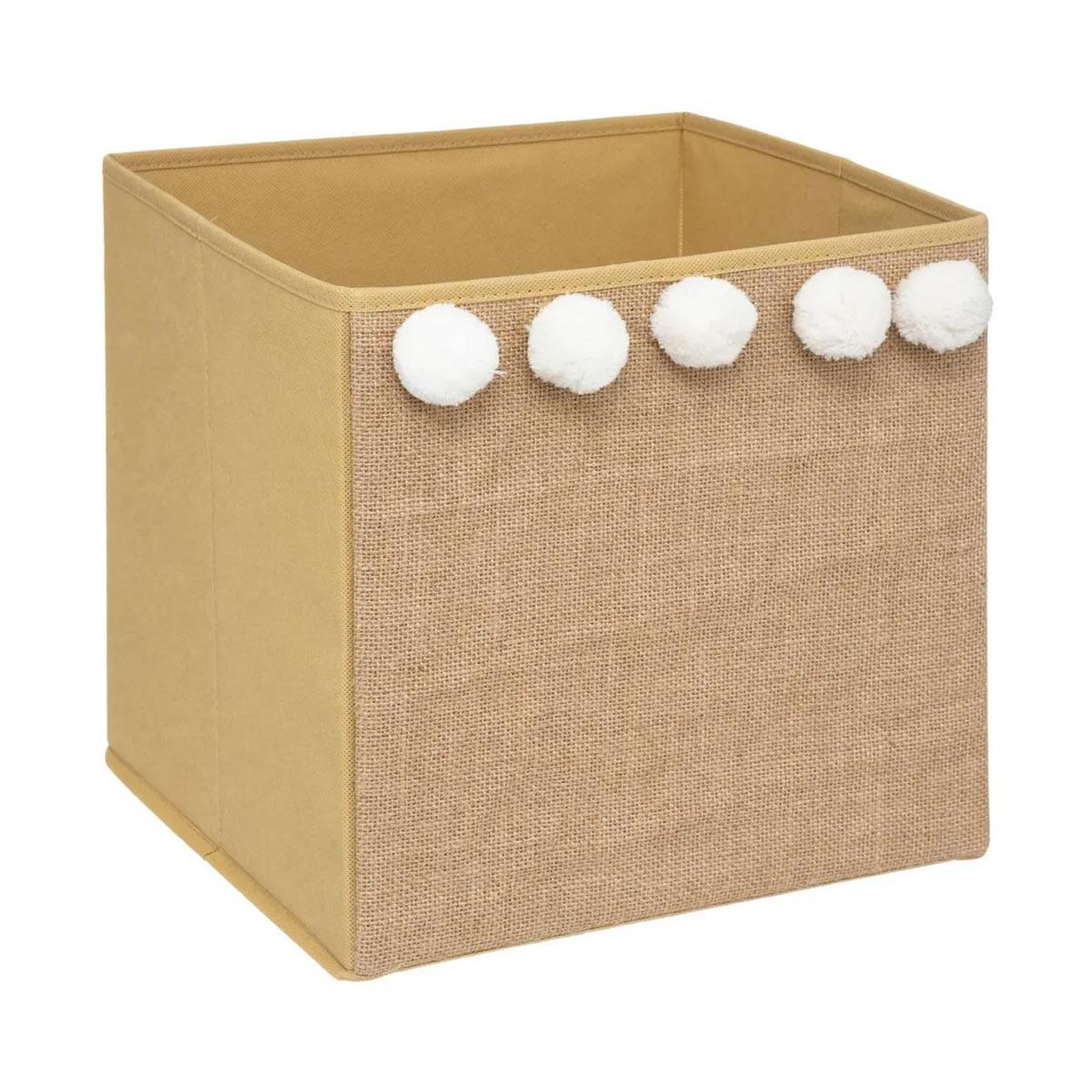 Atmosphera Kids Boîte de rangement pliable  pompons  29x29cm marron