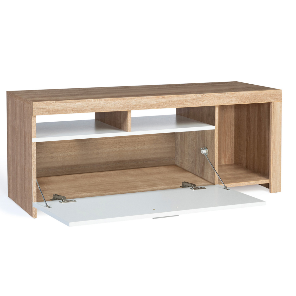 ID MARKET Meuble TV 110 cm MALO bois et placard blanc