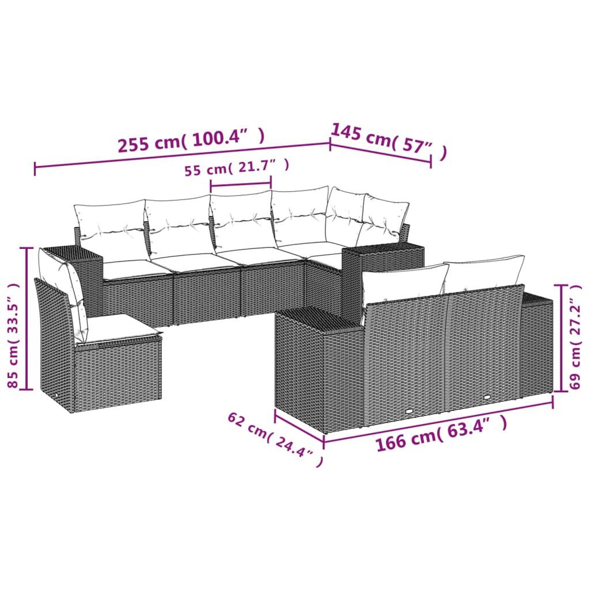Voir la diapositive 3 : VIDAXL Salon de jardin 8 pcs avec coussins marron resine tressee