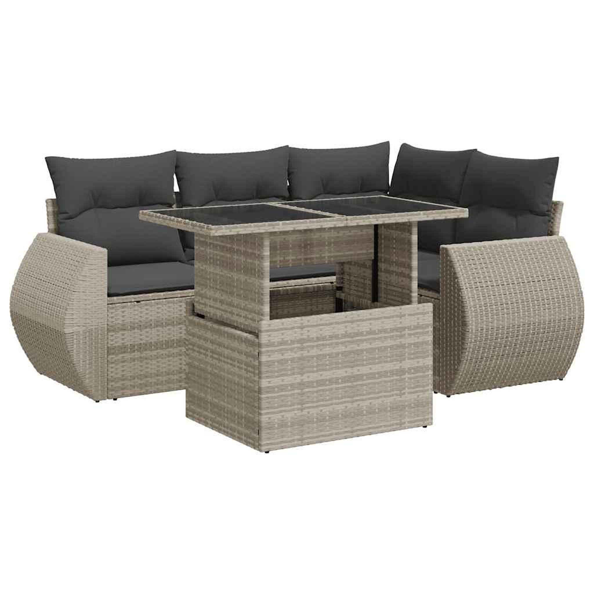 Voir la diapositive 2 : VIDAXL Salon de jardin 6 pcs avec coussins gris clair resine tressee