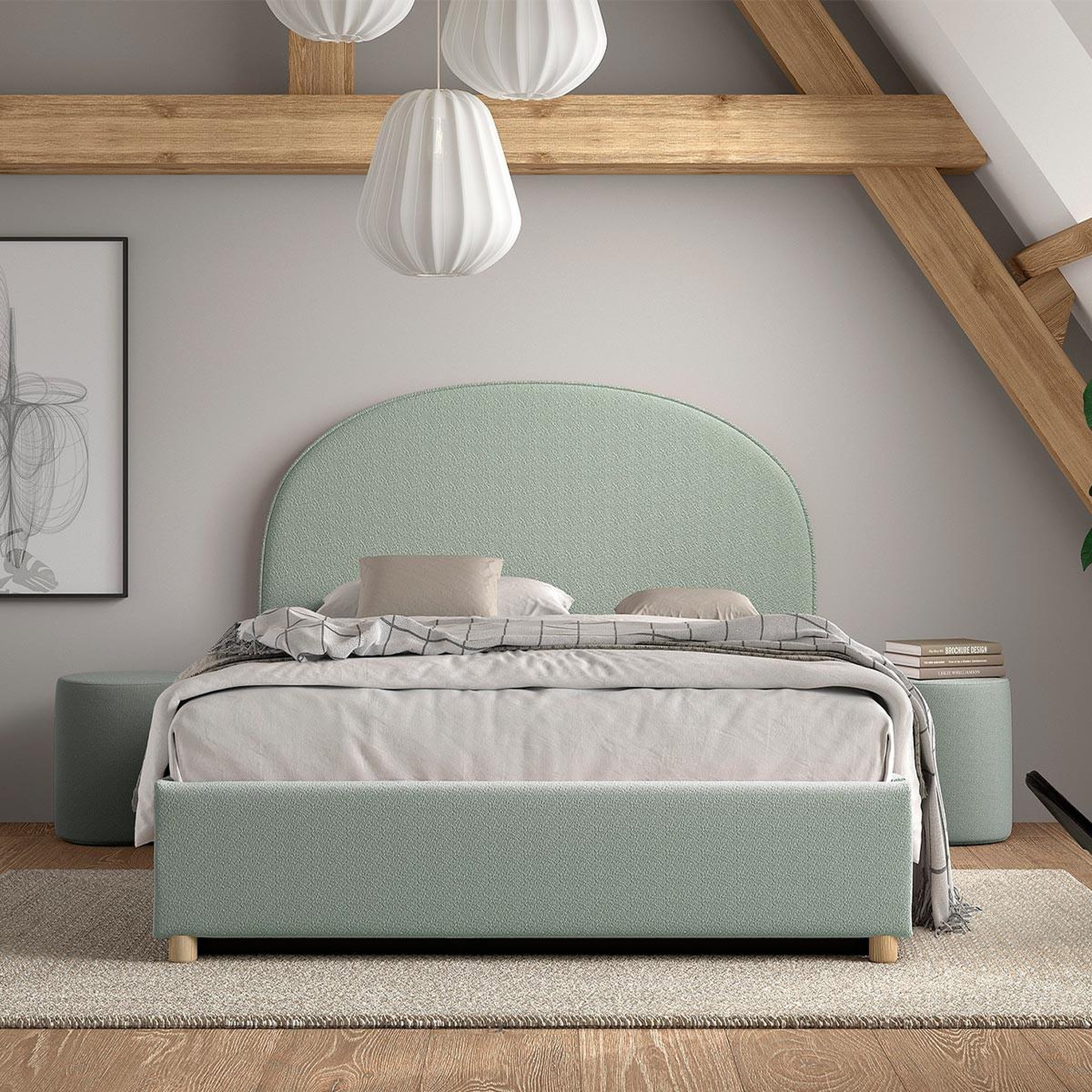 Voir la diapositive 6 : Paris Prix Pack - lit coffre adulte & 2 poufs  moon  140x200cm vert