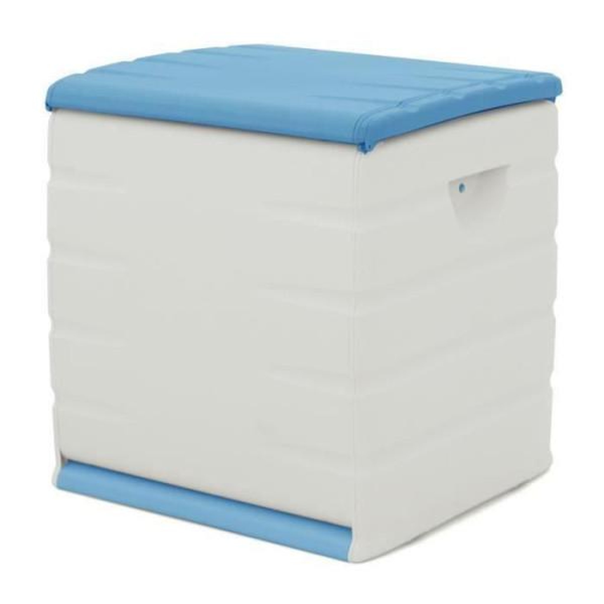 PLASTIKEN PLASTIKEN Coffre cadenassable avec roulettes - 190 L - Fonctionnel et esthétique - Beige et Bleu