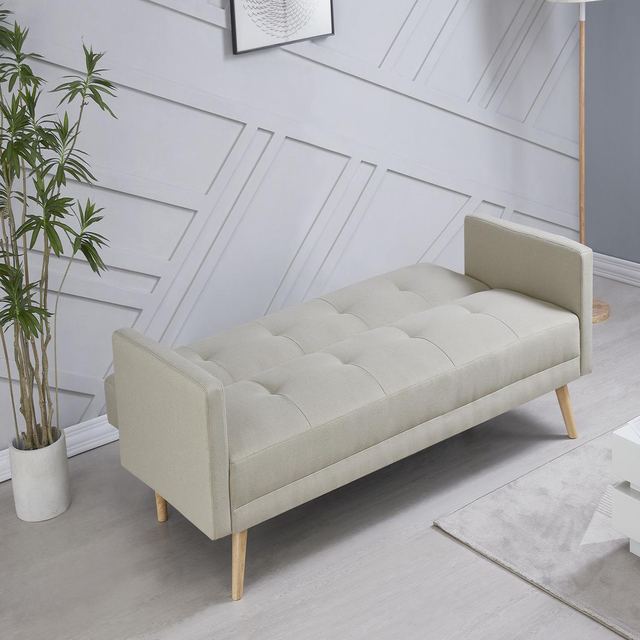 Voir la diapositive 5 : CONCEPT USINE Canapé scandinave convertible 3 places en tissu beige wooden
