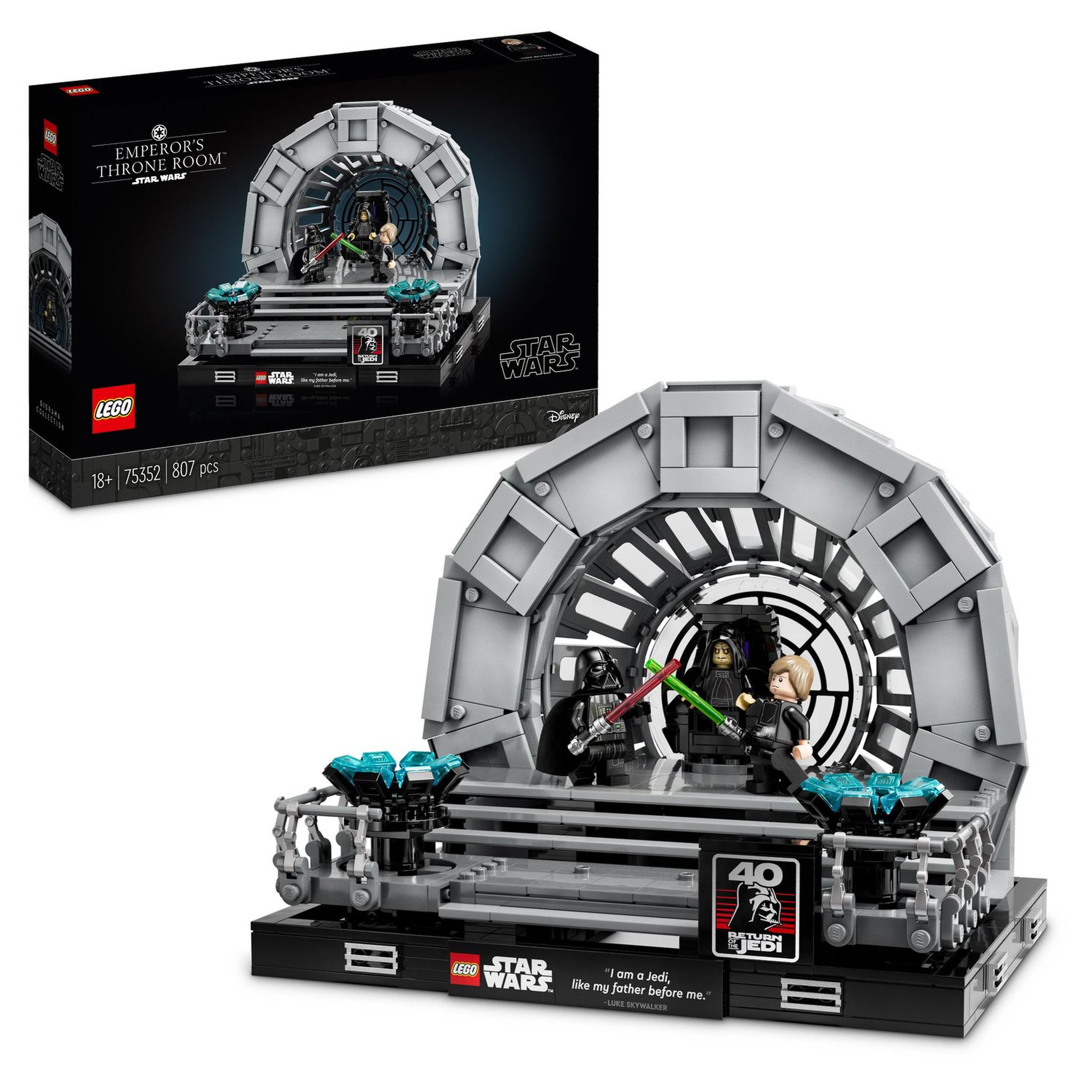 Voir la diapositive 2 : LEGO Star Wars 75352 Diorama de la Salle du Trône de l&rsquo;Empereur, Maquette avec Sabres Laser, Retour du Jedi 40e Anniversaire, avec Minifigurines Luke Skywalker et Dark Vador
