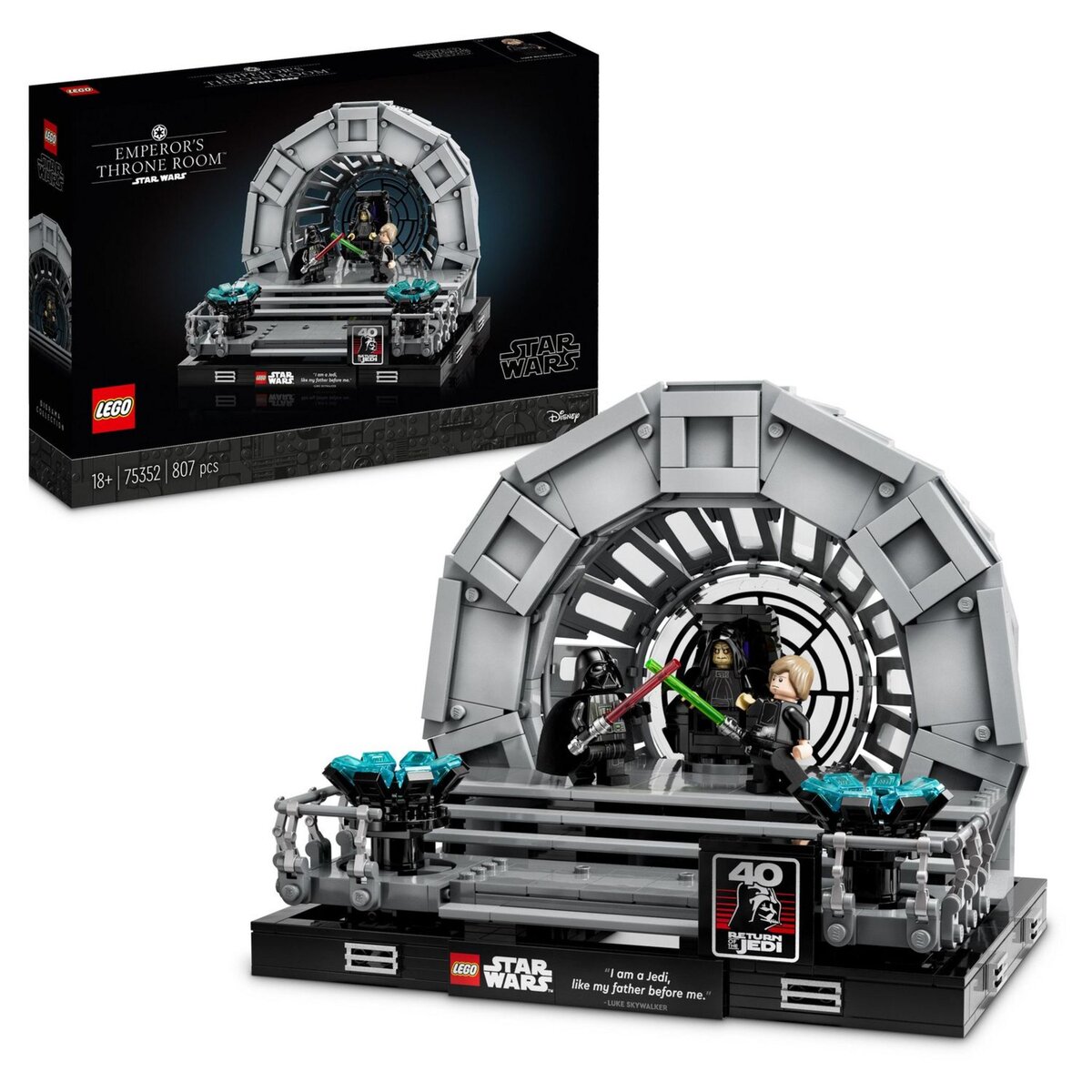 LEGO Star Wars 75352 Diorama de la Salle du Trône de l&rsquo;Empereur, Maquette avec Sabres Laser, Retour du Jedi 40e Anniversaire, avec Minifigurines Luke Skywalker et Dark Vador
