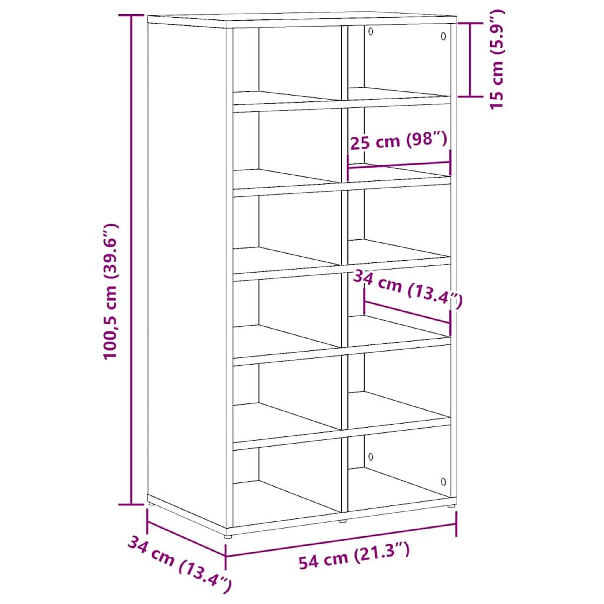 Voir la diapositive 6 : VIDAXL Etagere a chaussures vieux bois 54x34x100,5cm bois d'ingenierie