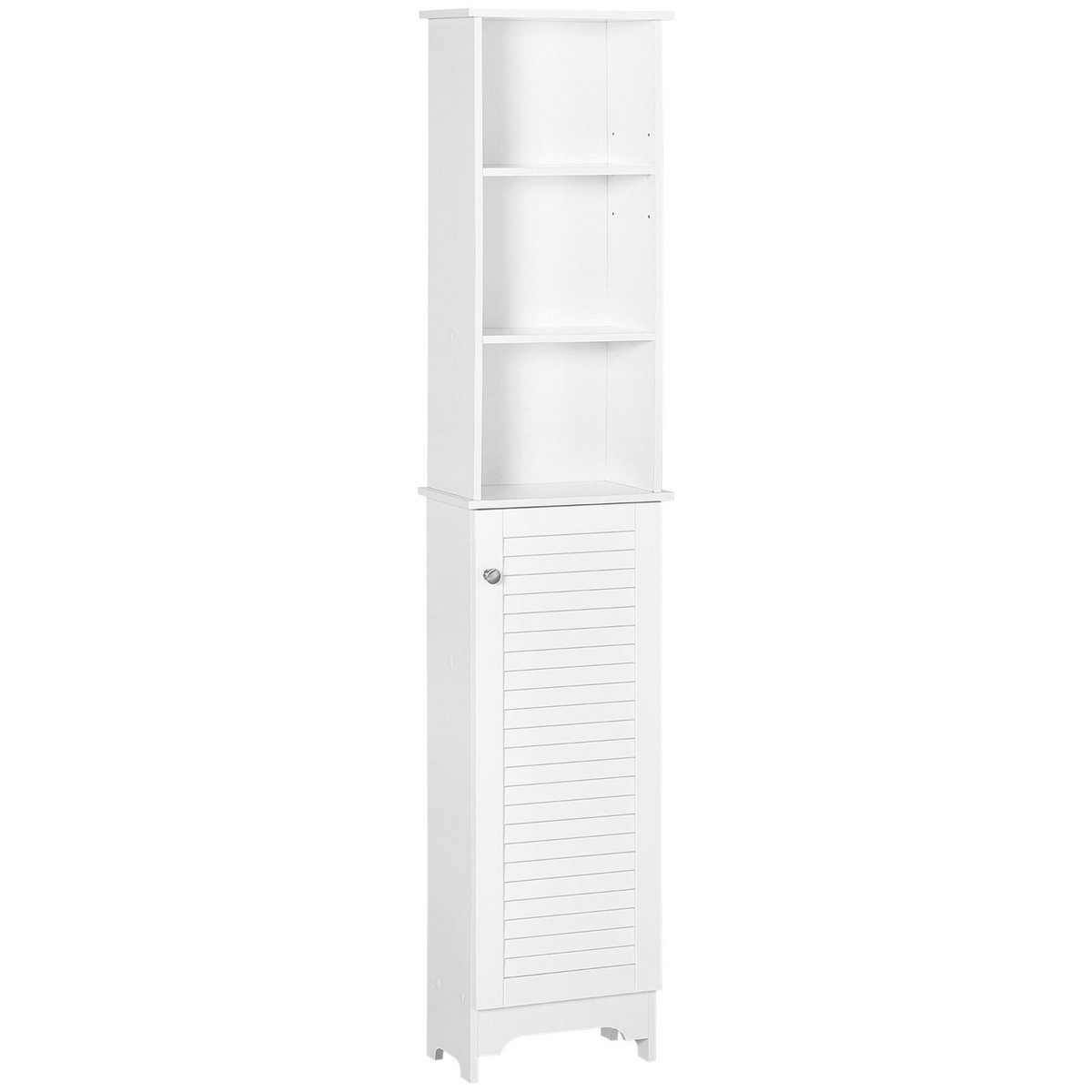 HOMCOM Meuble colonne salle de bain 3 niches placard porte persienne 3 étagères MDF panneaux de particules blanc