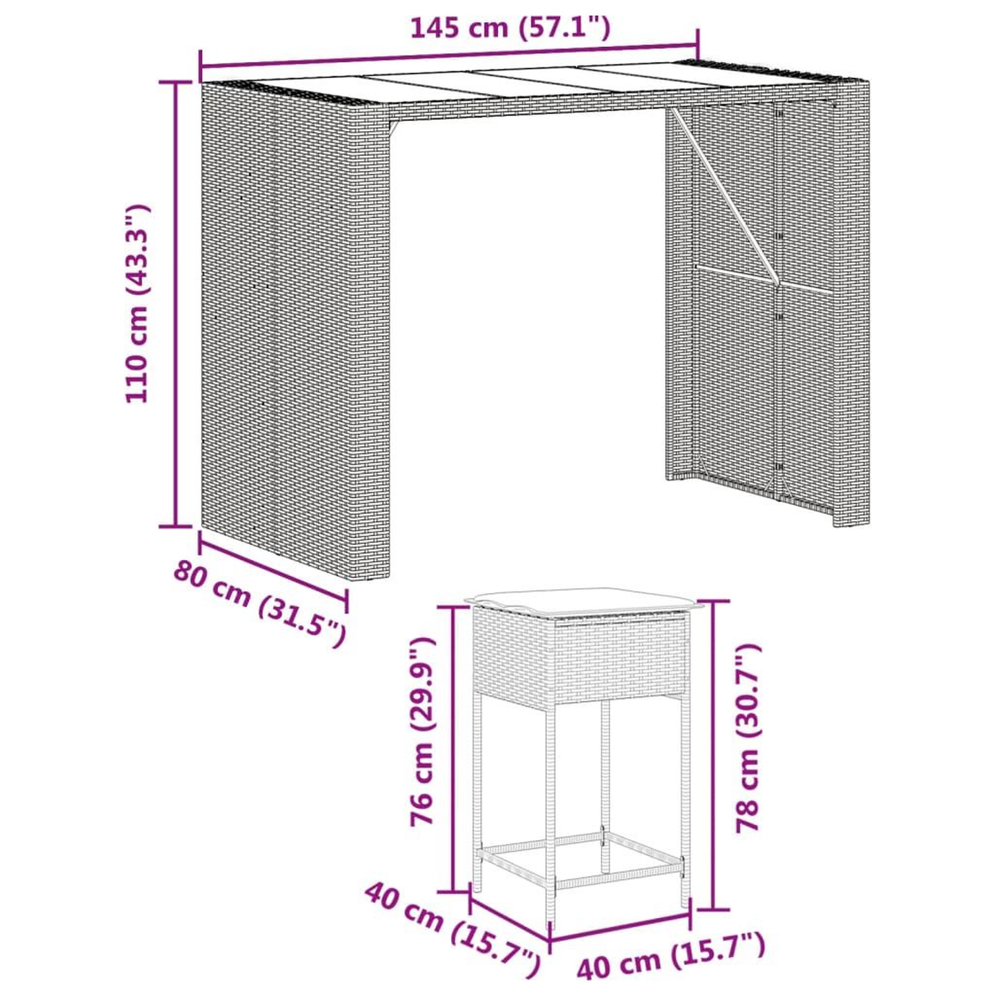 Voir la diapositive 6 : VIDAXL Ensemble de bar de jardin avec coussins 7 pcs marron poly rotin