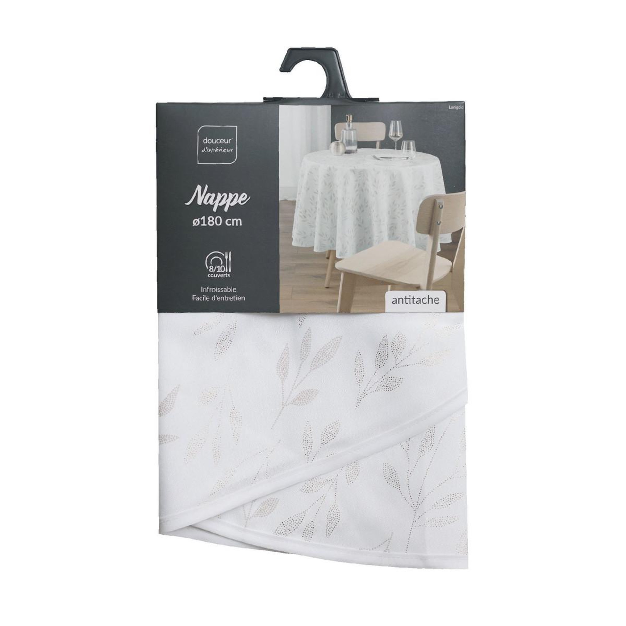 Voir la diapositive 4 : Douceur d'Intérieur Nappe antitache ronde imprimé  lonigold  180cm blanc