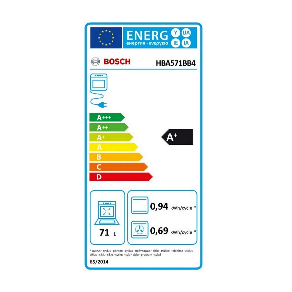 BOSCH Four intégrable multifonction 71l 60cm pyrolyse noir - HBA571BB4