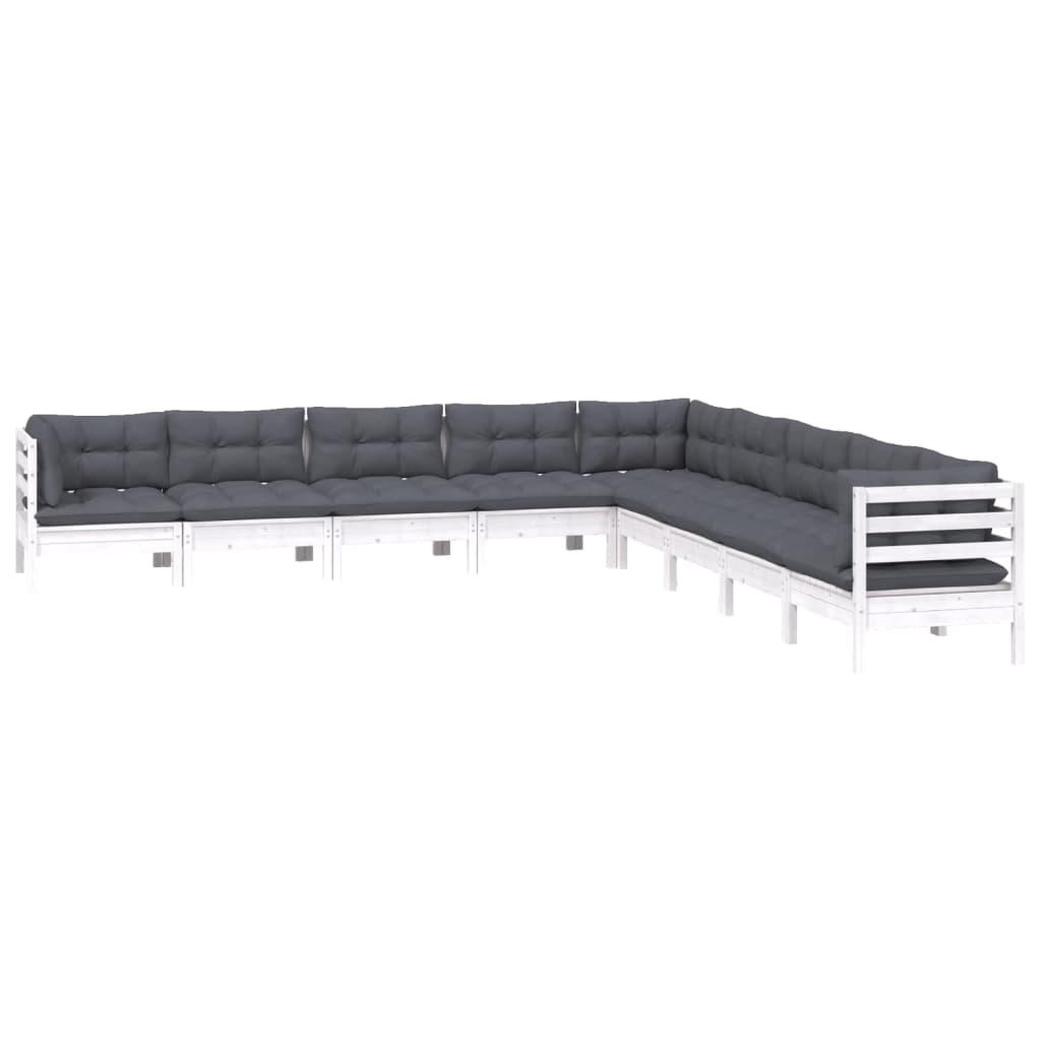 Voir la diapositive 3 : VIDAXL Salon de jardin 9 pcs avec coussins blanc bois de pin massif