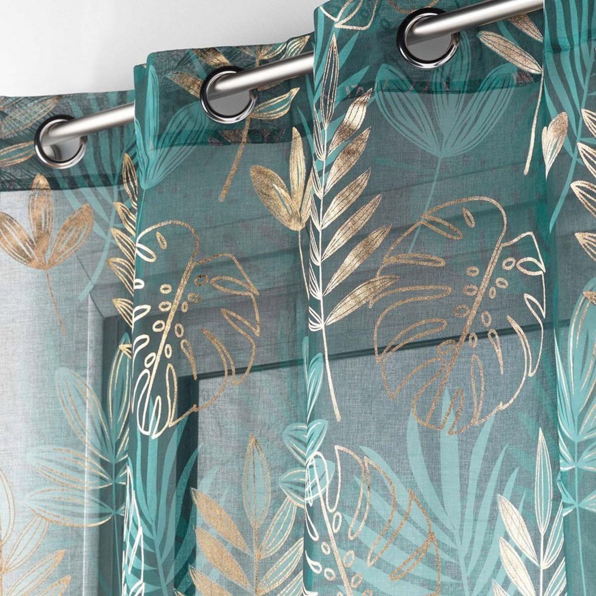 Douceur d'Intérieur Voilage à œillets 140x240 sable métallisé Ornella émeraude