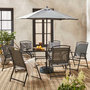 Voir la diapositive 2 : SWEEEK Table de jardin acier avec parasol + 6 assises. anthracite. structure acier avec revêtement anti rouille