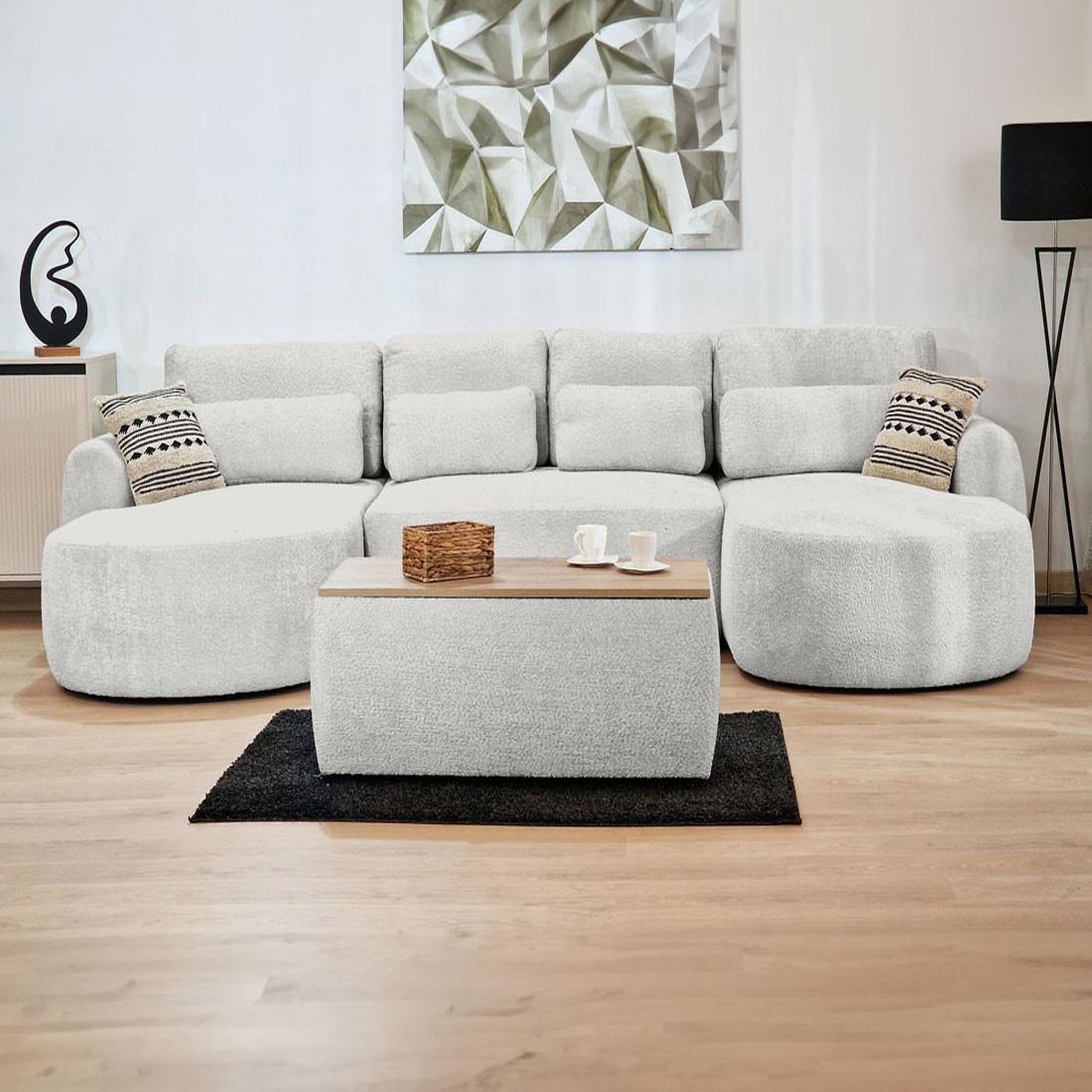 Voir la diapositive 6 : BEST MOBILIER Mahina - canapé panoramique en u 7 places - convertible avec coffre - en tissu bouclette