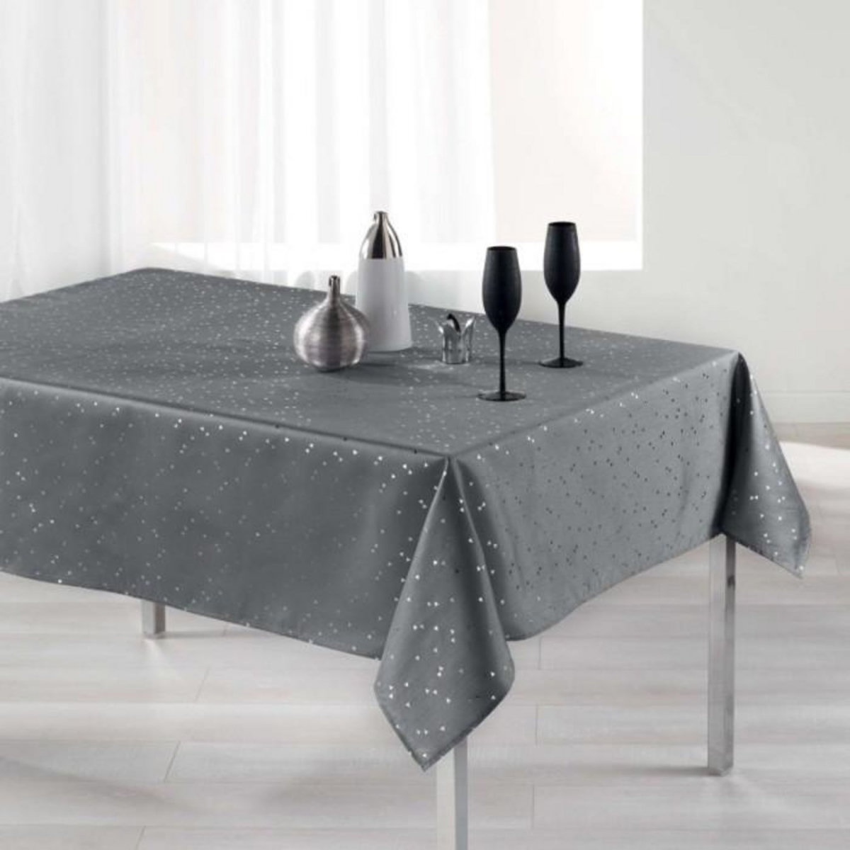 Paris Prix Nappe Rectangulaire Imprimée  Shantung  150x200cm Gris