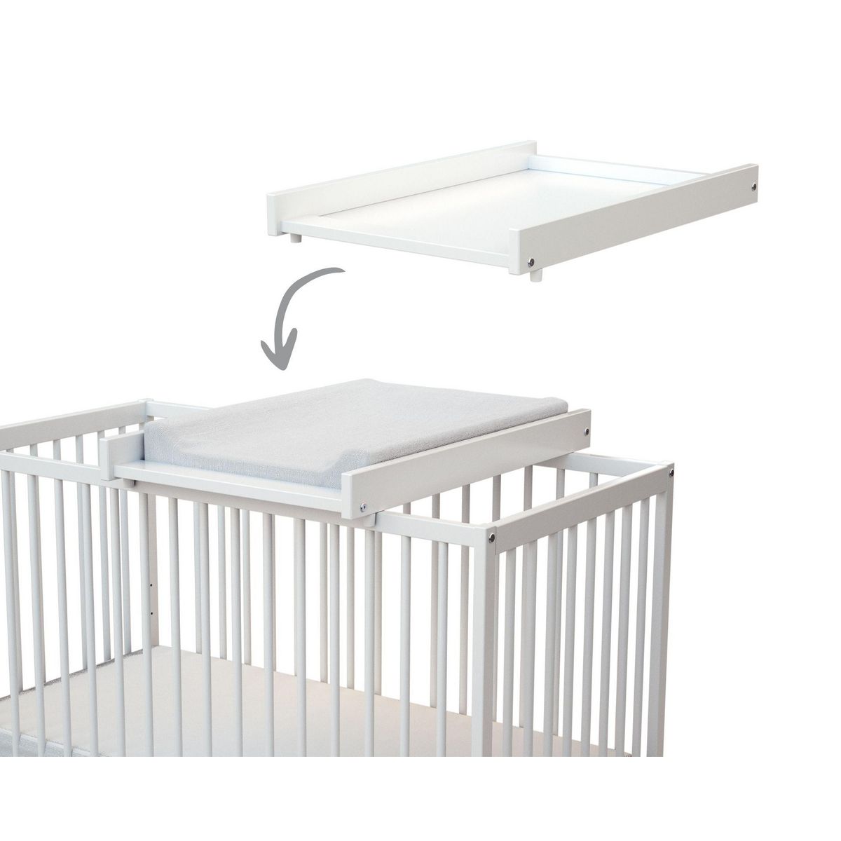 AT4 Plan à langer amovible avec matelas pour lit bébé ESSENTIEL en bois