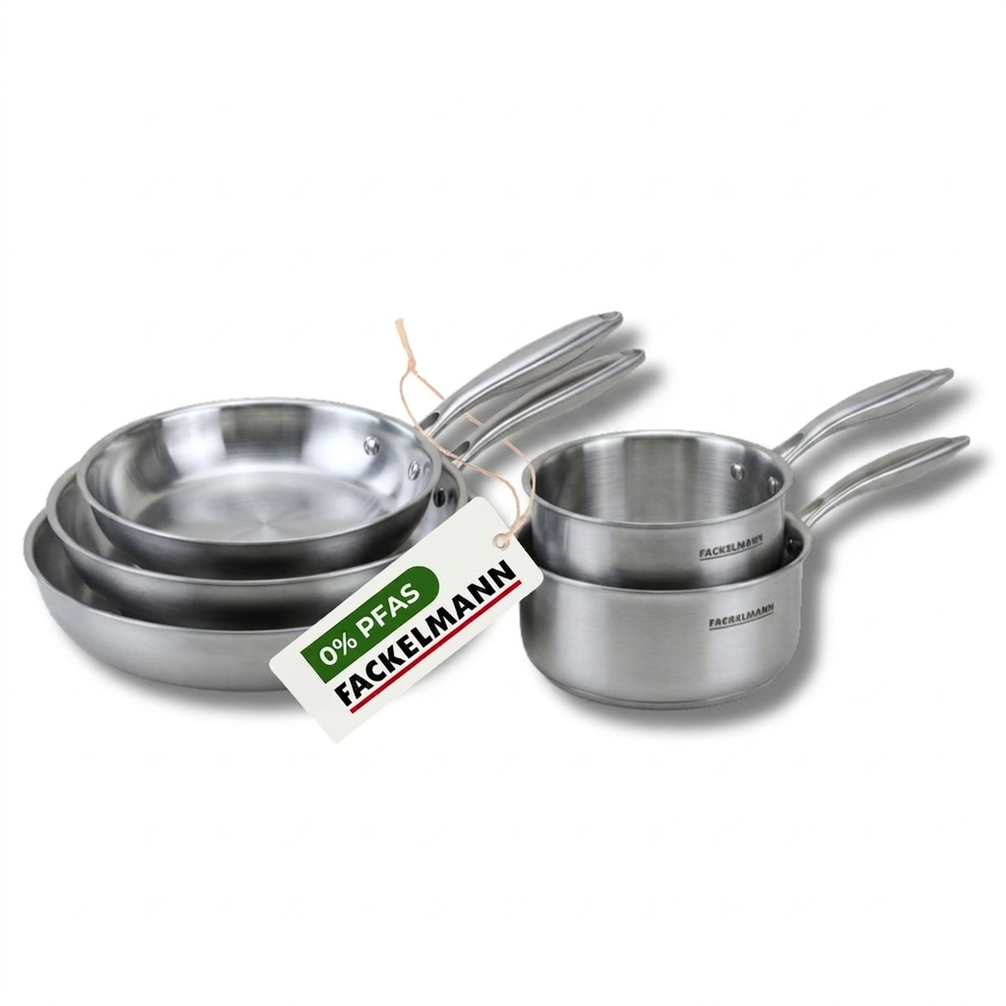 Fackelmann Batterie de cuisine avec 3 poêles 20/26/28 cm et 2 casseroles 14/18 cm en inox sans pfas fackelmann vita3