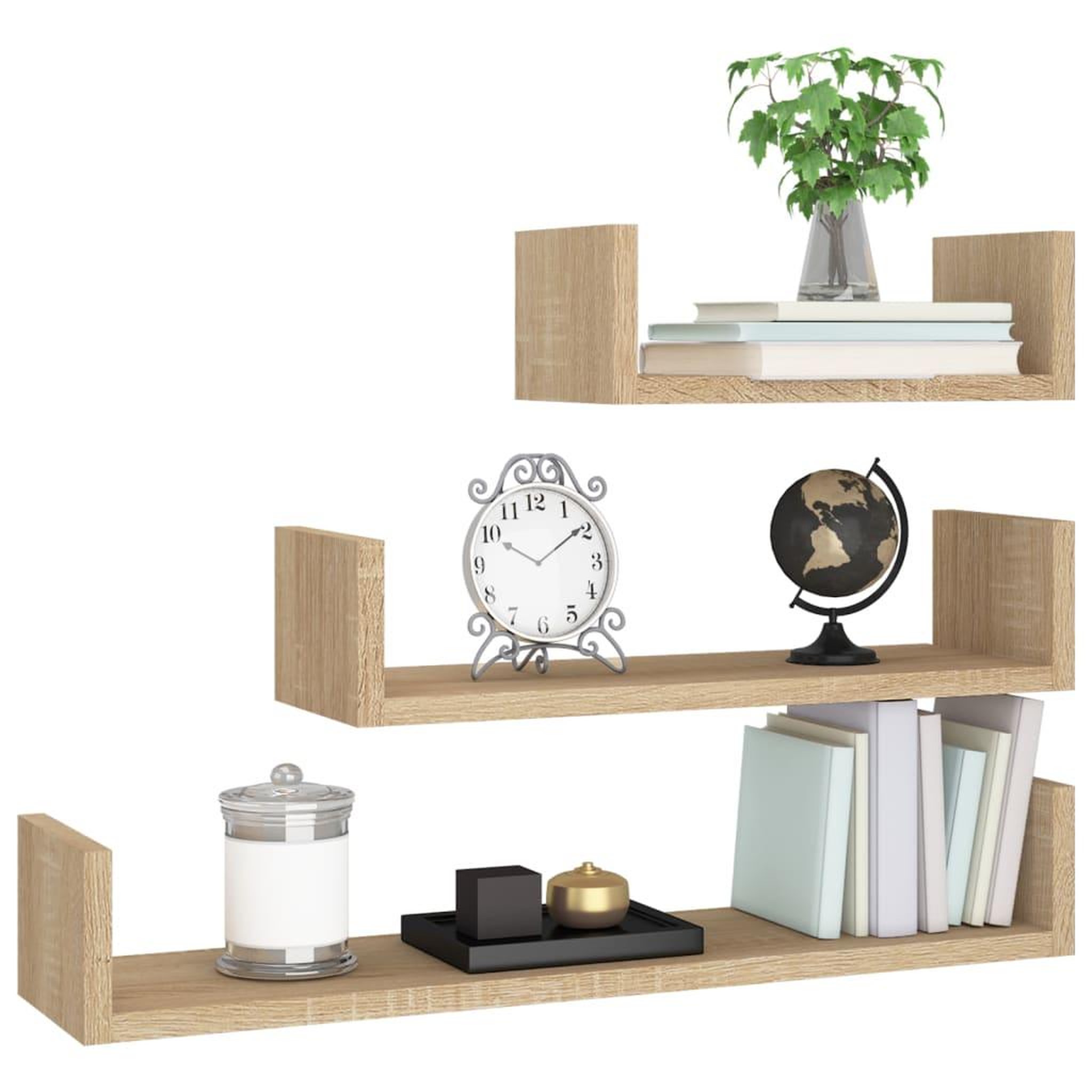 Voir la diapositive 3 : VIDAXL Etageres murales 3 pcs Chene sonoma Bois d'ingenierie