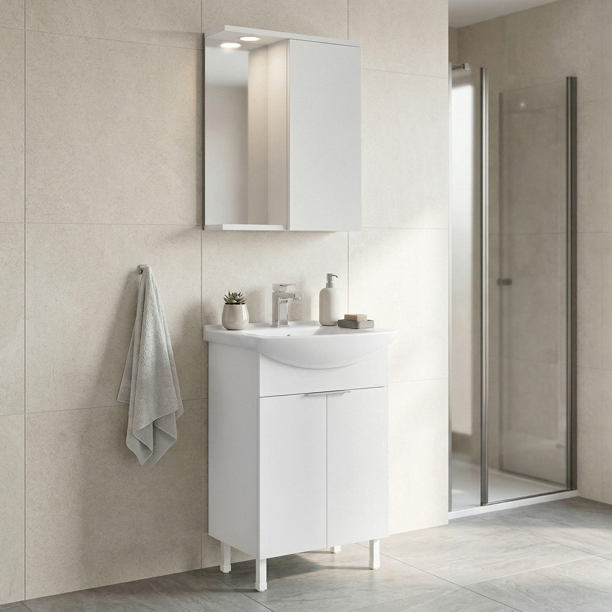 Voir la diapositive 2 : Habitat et Jardin Meuble avec simple vasque et miroir  Purus 55  - 55 x 50 x 83 cm - White