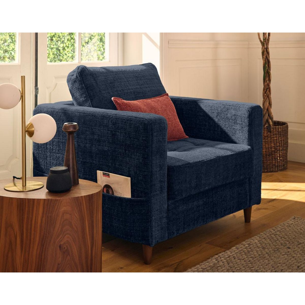 LISA DESIGN Anna - fauteuil avec poche en velours texturé - pieds en bois