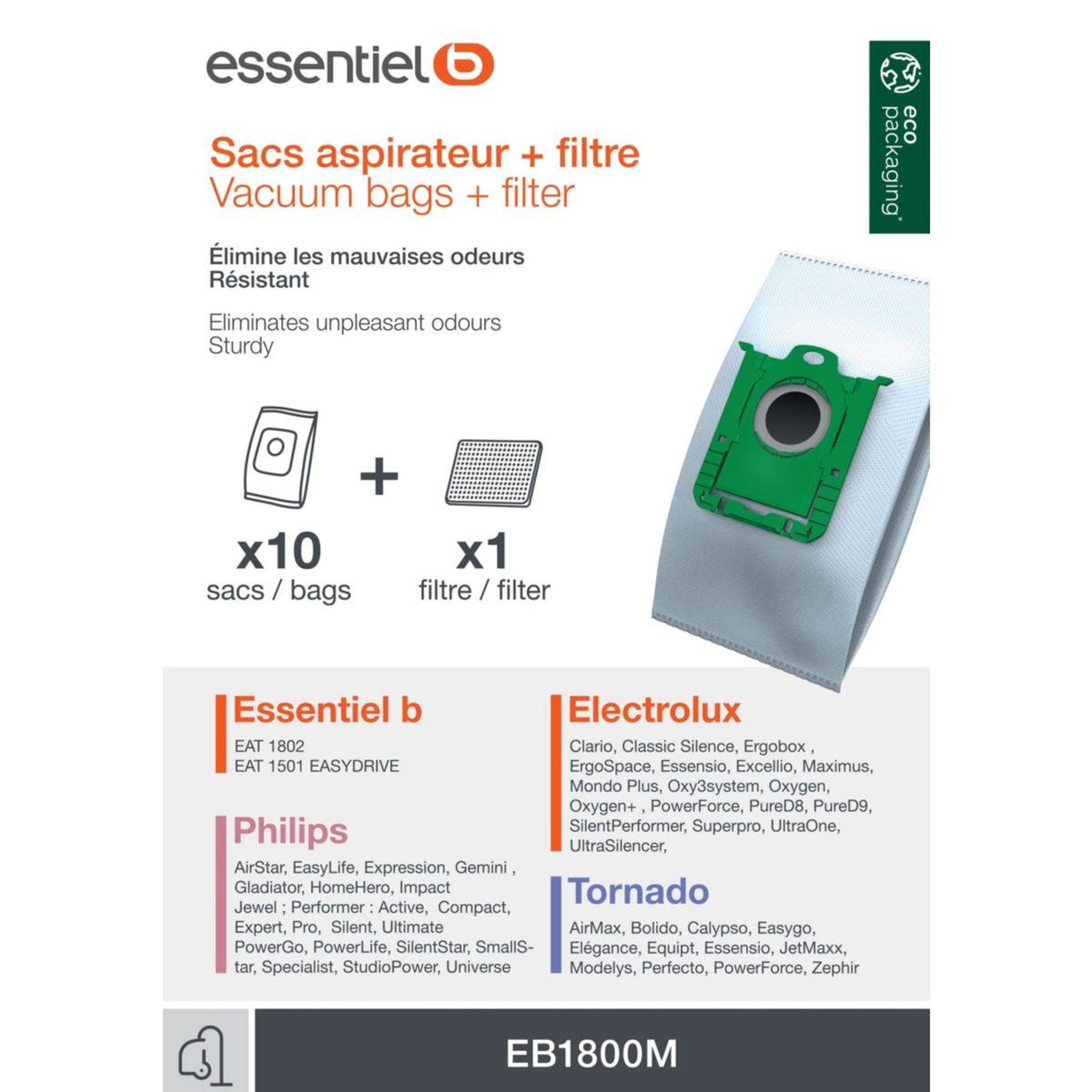 Voir la diapositive 2 : ESSENTIEL B Sac aspirateur eb1800m mega pack