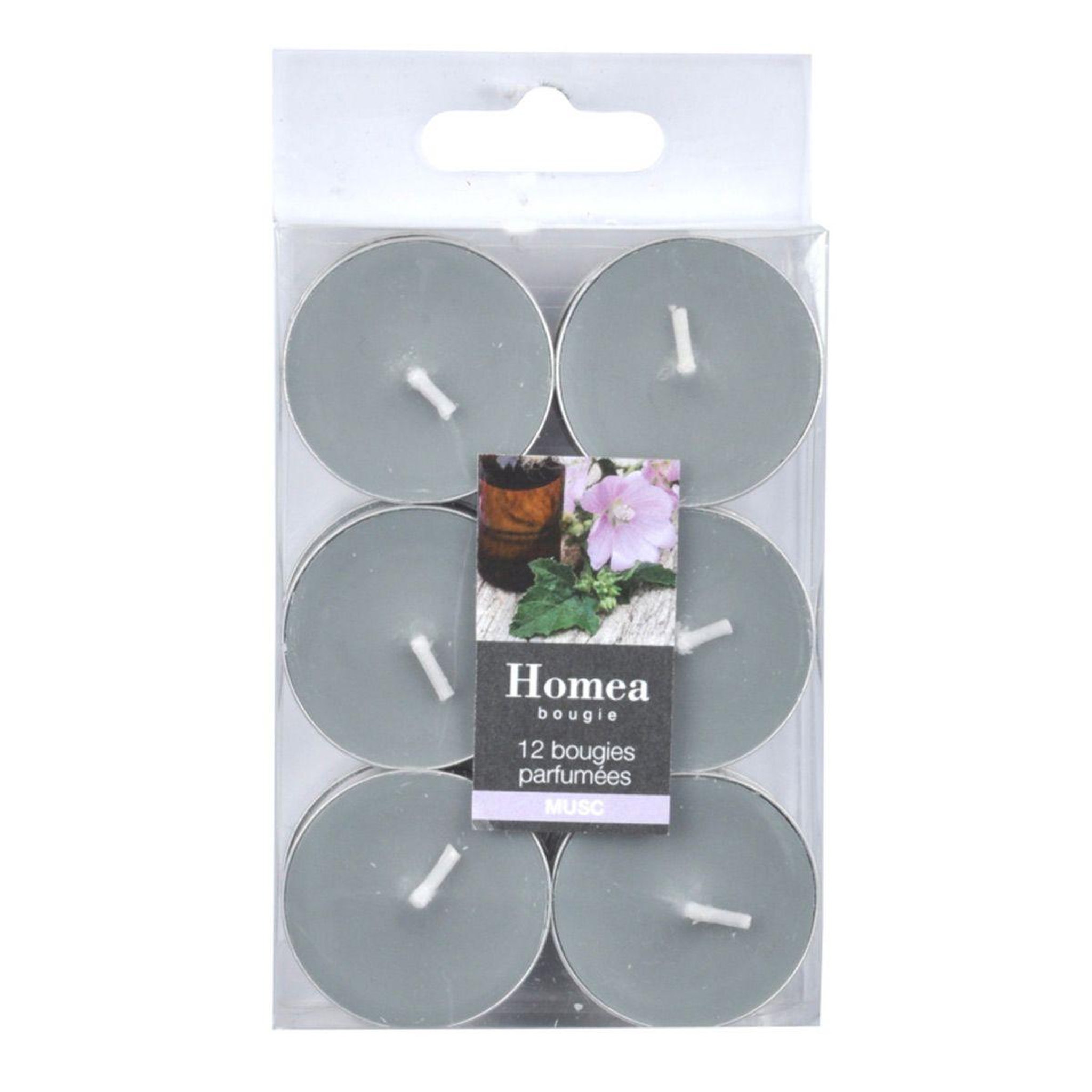Voir la diapositive 1 : HOMEA Lot de 12 bougies chauffe-plat  essentiel  3,5cm musc